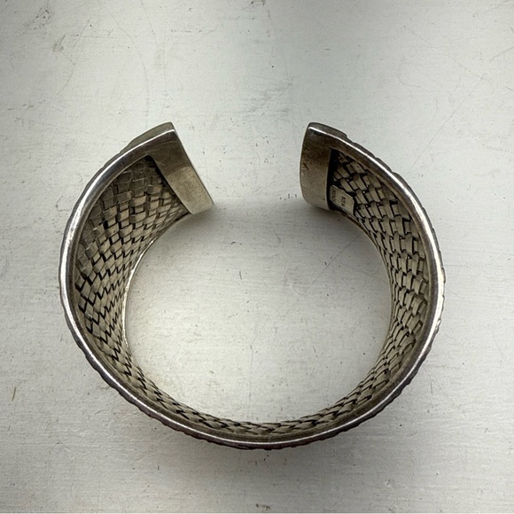 1.5” Wide Woven Pattern Sterling Silver 925 Cuff Bracelet - Picture 3 of 8